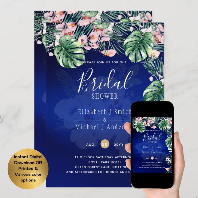 Invitación DUCHA BRIDAL Floral Azul Tropical LeahG (Subido por el creador)