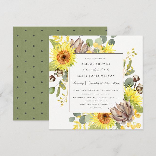 INVITACIÓN DUCHA BRIDAL FLORAL DE EUCALÍPTUS RÚSTICA (Anverso / Reverso)
