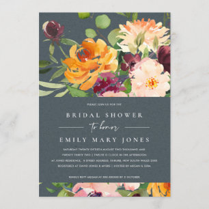 INVITACIÓN DUCHA BRIDAL GRIS DE LA FLORAL DE NARANJA AMARILLO