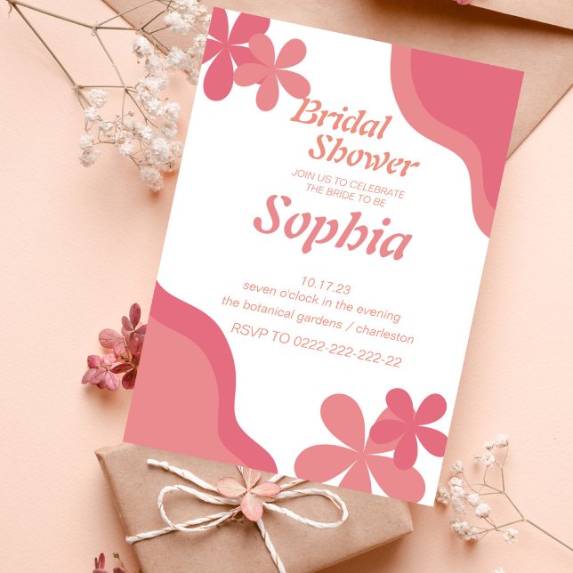 Invitación DUCHA BRIDAL hippie con flores de los años 70 RETR (Subido por el creador)