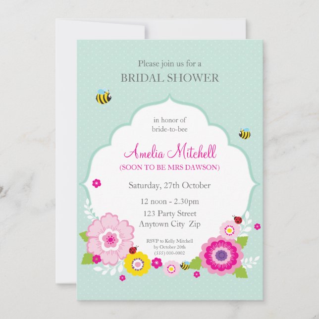 Invitación DUCHA BRIDAL INVITA :: flores de jardín 2 (Anverso)