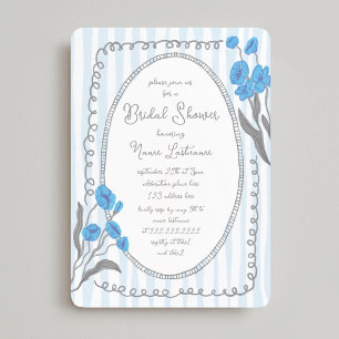 Invitación Ducha Bridal Pintada De Mano Whimsical Gris Azul