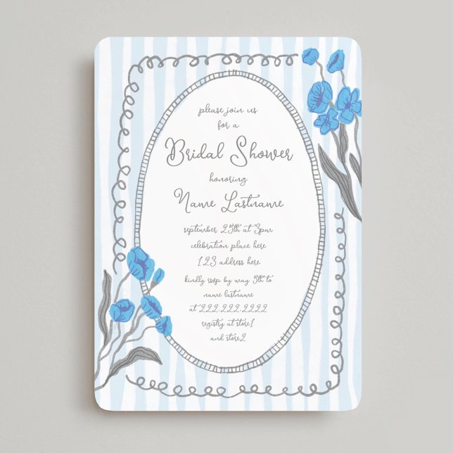 Invitación Ducha Bridal Pintada De Mano Whimsical Gris Azul (Subido por el creador)