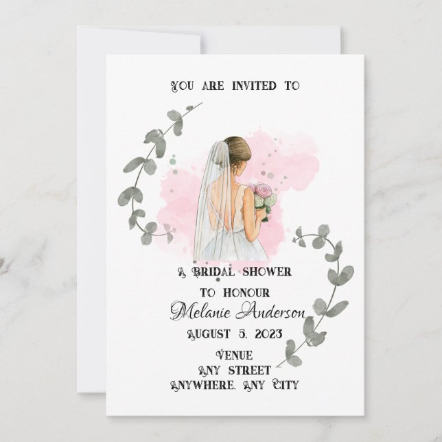 Invitación DUCHA BRIDAL, tema romántico de la novia (Anverso)