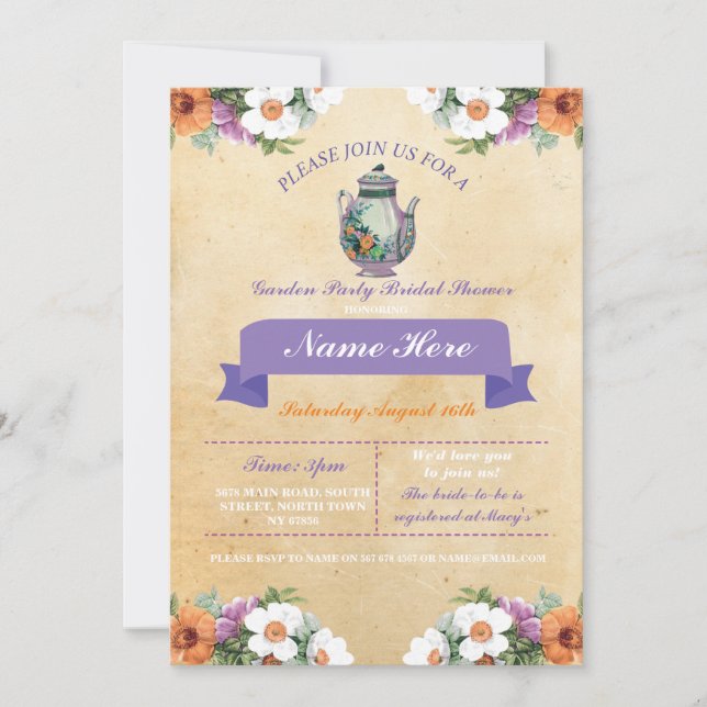 Invitación Ducha Bridal Tetera Alicia En El País De Las Marav (Anverso)