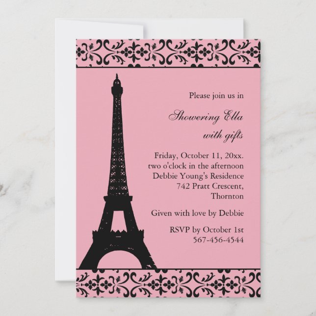 Invitación Ducha Bridal Tres Paris (rosa) (Anverso)