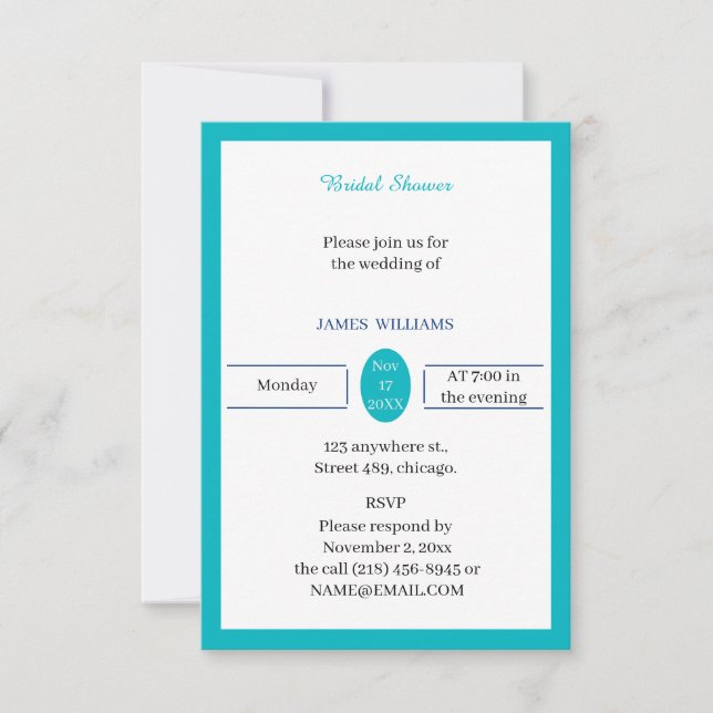 Invitación Ducha Británica Personalizada Simple Light Blue (Anverso)