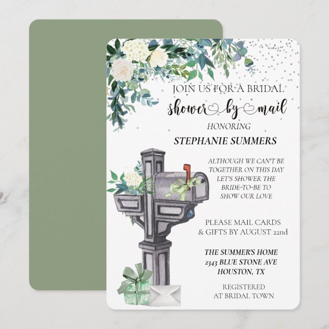 Invitación Ducha Británica Por Correo Acuarela Eucalyptus (Anverso / Reverso)