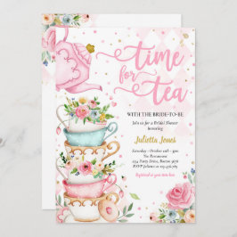 Invitación Ducha Británica Té Fiesta Floral Rosa Y Oro