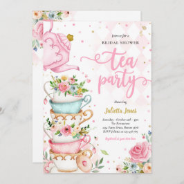 Invitación Ducha Británica Té Fiesta Floral Rosa Y Oro