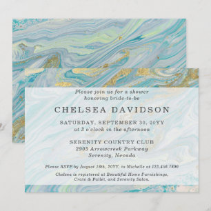 Invitación Ducha Británica Turquesa & Oro Marble Swirl Geode