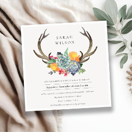 Invitación DUCHA BRUCH Y BRIDAL DE ANTLER DE FLORAL DE moda