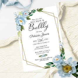 Invitación Ducha Brunch Y Bubbly Bridal Floral Azul Dusto