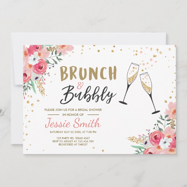 Invitación Ducha Brunéi Bubbly Bridal Champán Oro Rosa (Anverso)