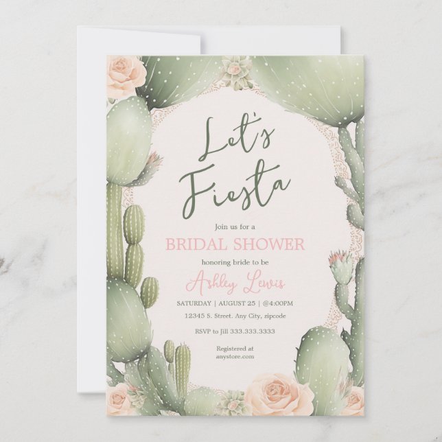 Invitación Ducha Cactus Floral Boho Desert Fiesta (Anverso)