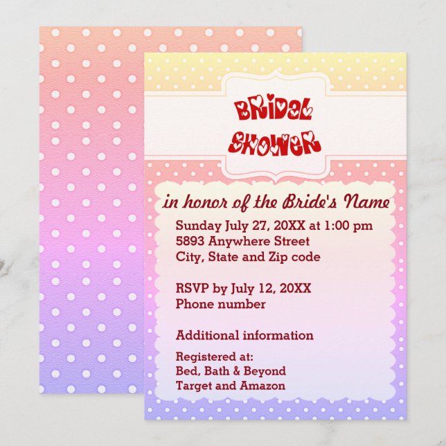 Invitación Ducha cardíaca amarilla, rosa, azul y blanca con p (Anverso / Reverso)