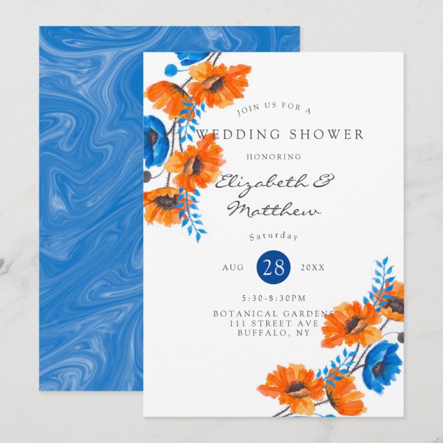 Invitación Ducha casada azul y Naranja (Anverso / Reverso)