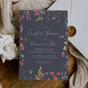 Invitación Ducha clásica azul silvestre Floral Parejas Floral