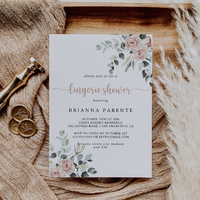 Invitación Ducha clásica de lencería rosa rosada y dorada (Subido por el creador)