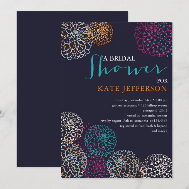 Invitación Ducha colorida Dahlias Bridal (Anverso / Reverso)