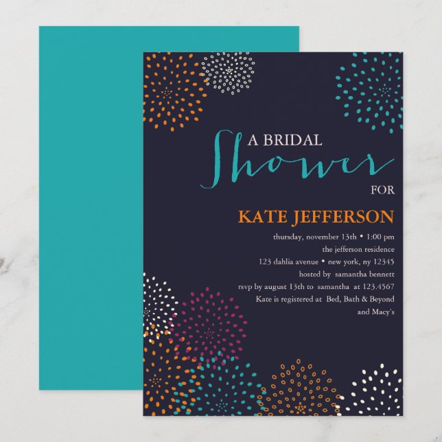Invitación Ducha colorida Dahlias Bridal (Anverso / Reverso)