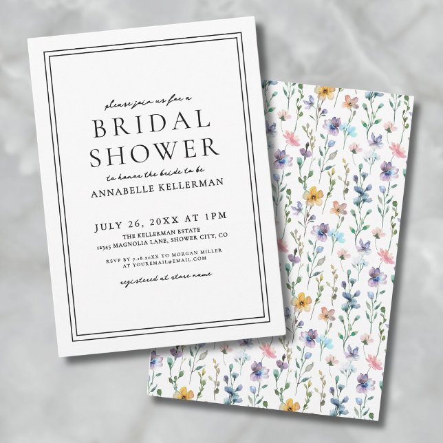 Invitación Ducha colorida de flores silvestres botánicas (Colorful Botanical Wildflower Bridal Shower Invitation)