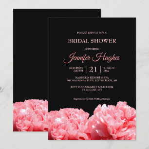 Invitación Ducha colorida y vibrante negra y rosa de novia
