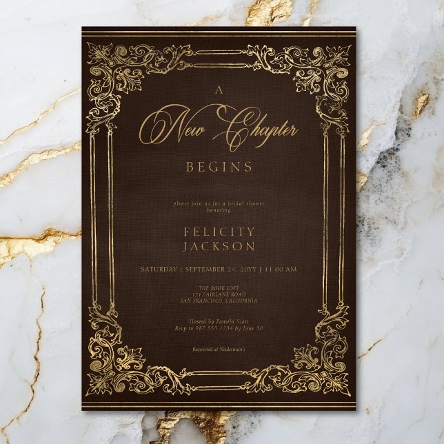 Invitación Ducha Comienza Nuevo Capítulo del Libro Marrón Vin (Vintage Brown Book New Chapter Begins Shower Invitation)