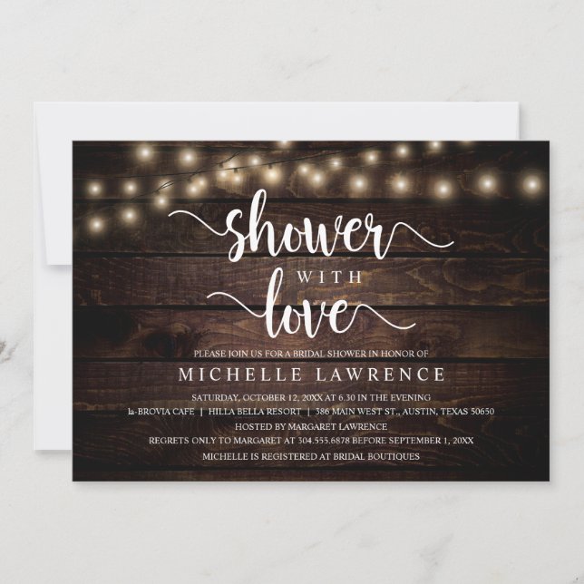 Invitación Ducha con amor, celebración de la ducha de novia r (Anverso)