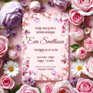 Invitación Ducha con flores de cerezo rosa