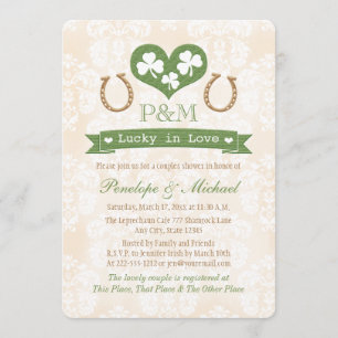 Invitación Ducha con monograma de los pares del trébol y de