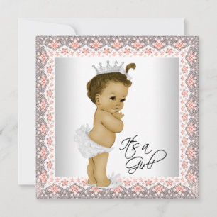 Invitación Ducha coral y niña gris
