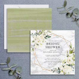 Invitación Ducha Cuadrada de Flora Blanca Geométrica de Mármo