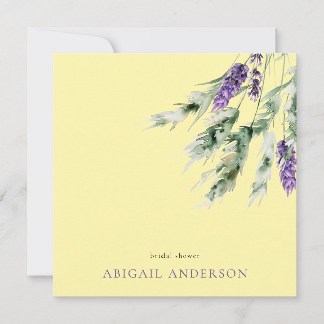 Invitación Ducha cuadrada de lavanda y amarillo tenue (Anverso)