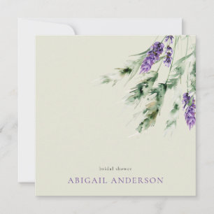 Invitación Ducha cuadrada de lavanda y salvia tenue