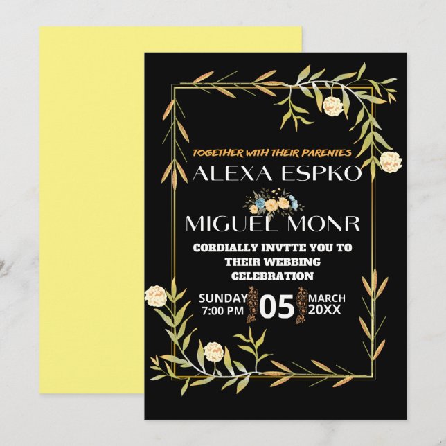 Invitación Ducha de abeja floral amarillafiesta (Anverso / Reverso)