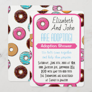 Invitación Ducha de adopción Fiesta moderno de donut rosado