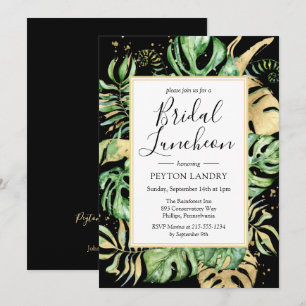 Invitación Ducha de almuerzo Tropical Gold & Black Bridal Bri
