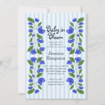 Ducha de Baby en Flor Cute Arte Nuevo Azul Floral