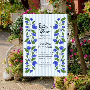 Invitación Ducha de Baby en Flor Cute Arte Nuevo Azul Floral