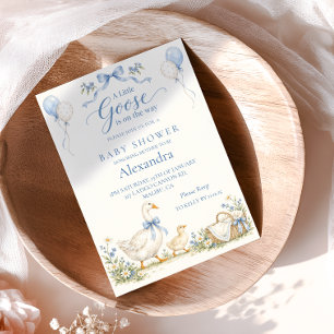 Invitación Ducha de Baby Goose Blue Bow