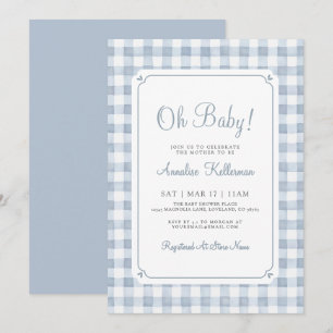 Invitación Ducha de Baby Niño Gingham Azul