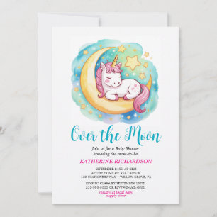 Invitación Ducha de Baby Over the Moon – Unicornio Durmiendo 