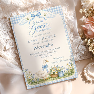 Invitación Ducha de Baby Shower de Gansito Azul a Cuadros