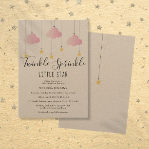 Invitación Ducha de Baby Sprinkle Twinkle Pink Rústico Boho