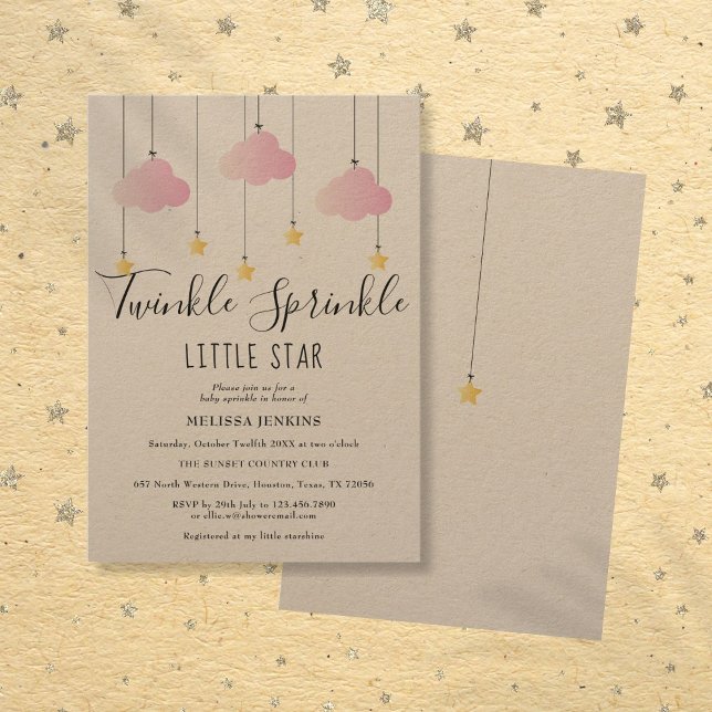 Invitación Ducha de Baby Sprinkle Twinkle Pink Rústico Boho (Twinkle Sprinkle Baby Shower Pink Rustic Boho Invitation)