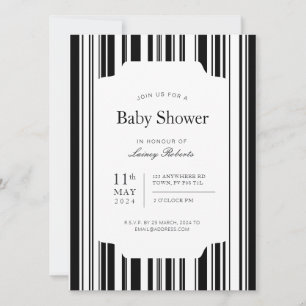 Invitación Ducha de banda monocroma de código de barras blanc