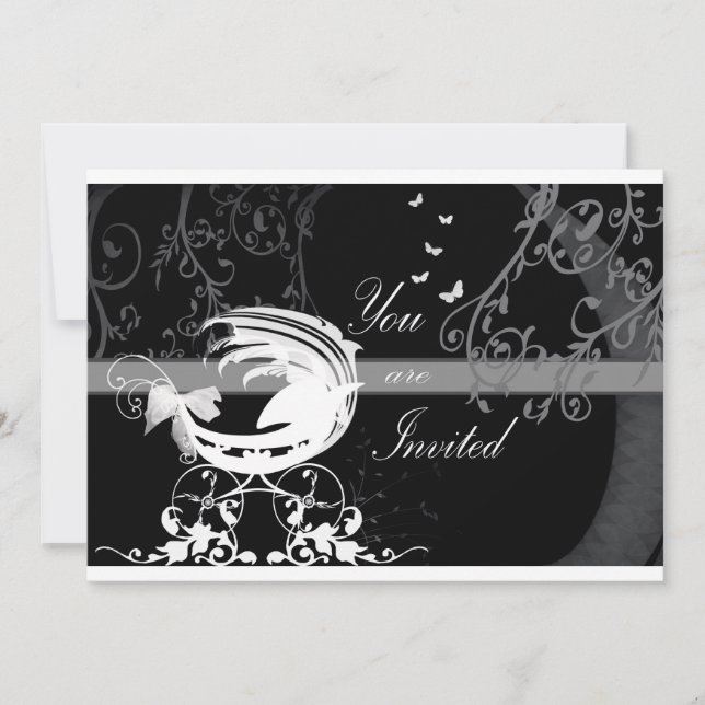 Invitación Ducha de bebé 1 b en blanco y negro (Anverso)