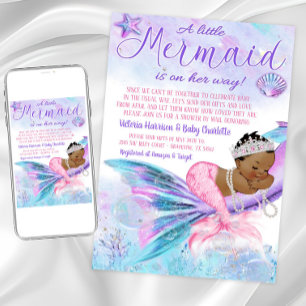 Invitación Ducha de bebé a distancia de sirena africana por c