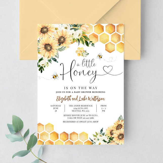 Invitación Ducha de bebé abeja girasol Un poco de miel (Subido por el creador)